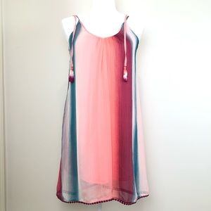 XHILARATION Pink/Teal Stripe Dress with tassels XS